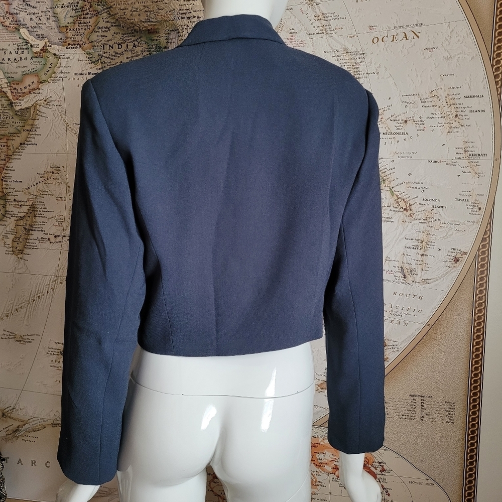 Kenar slate blue gray cropped lined blazer zip pockets collar office edgy lady 8 - Picture 10 of 10